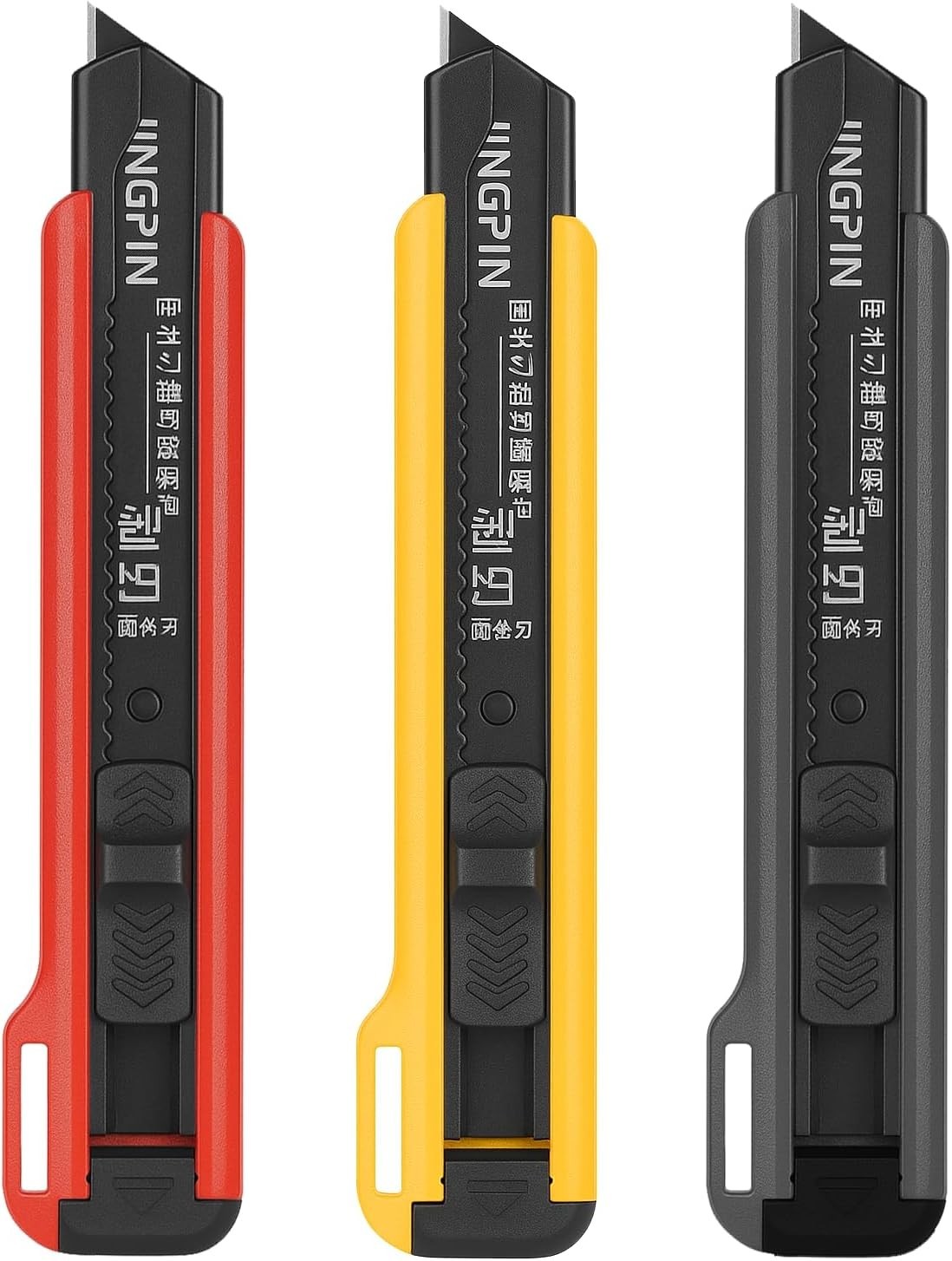 Utility Knife Set 3 Pack – 18mm Heavy Duty Box Cutters with Snap-Off Blades