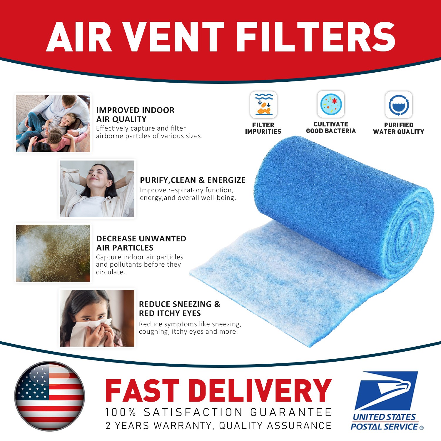 Air Vent Polyester Filter Roll MERV 8 HVAC Furnace Filter Cut to Fit 12" x 140"
