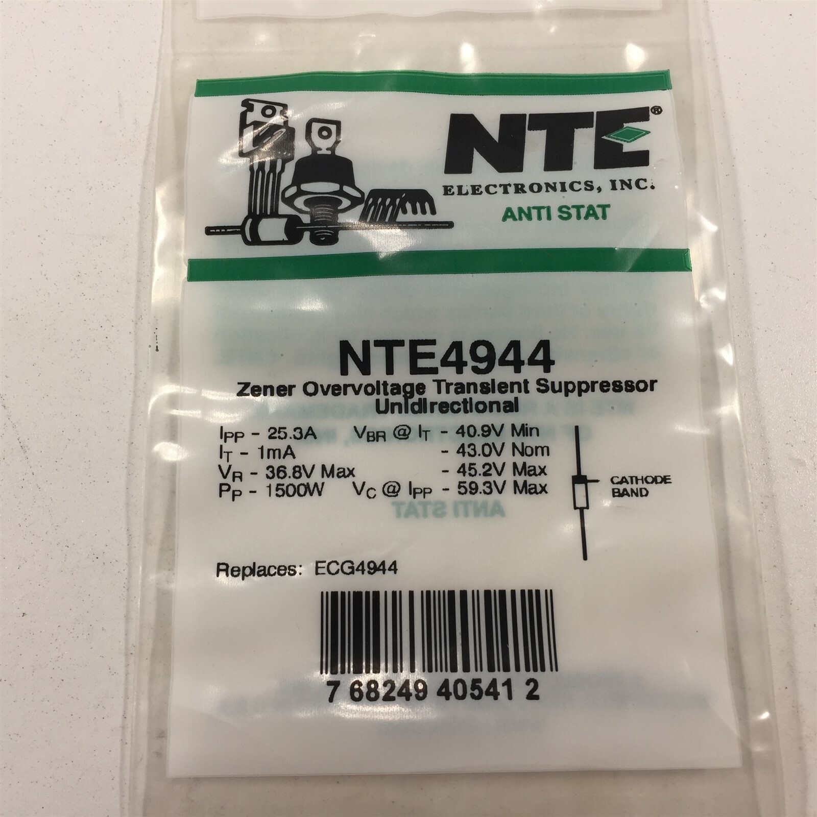 (3) NTE4944 Surge Clamping Overvoltage Transient Suppressor Unidirectional-3/Lot