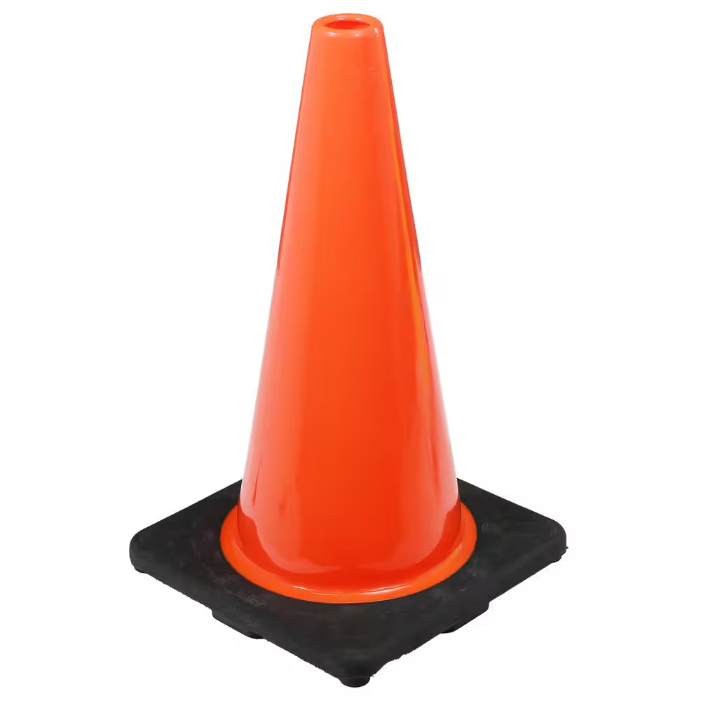 18 In. Orange PVC Injection Molded Safety Cone with Orange Base