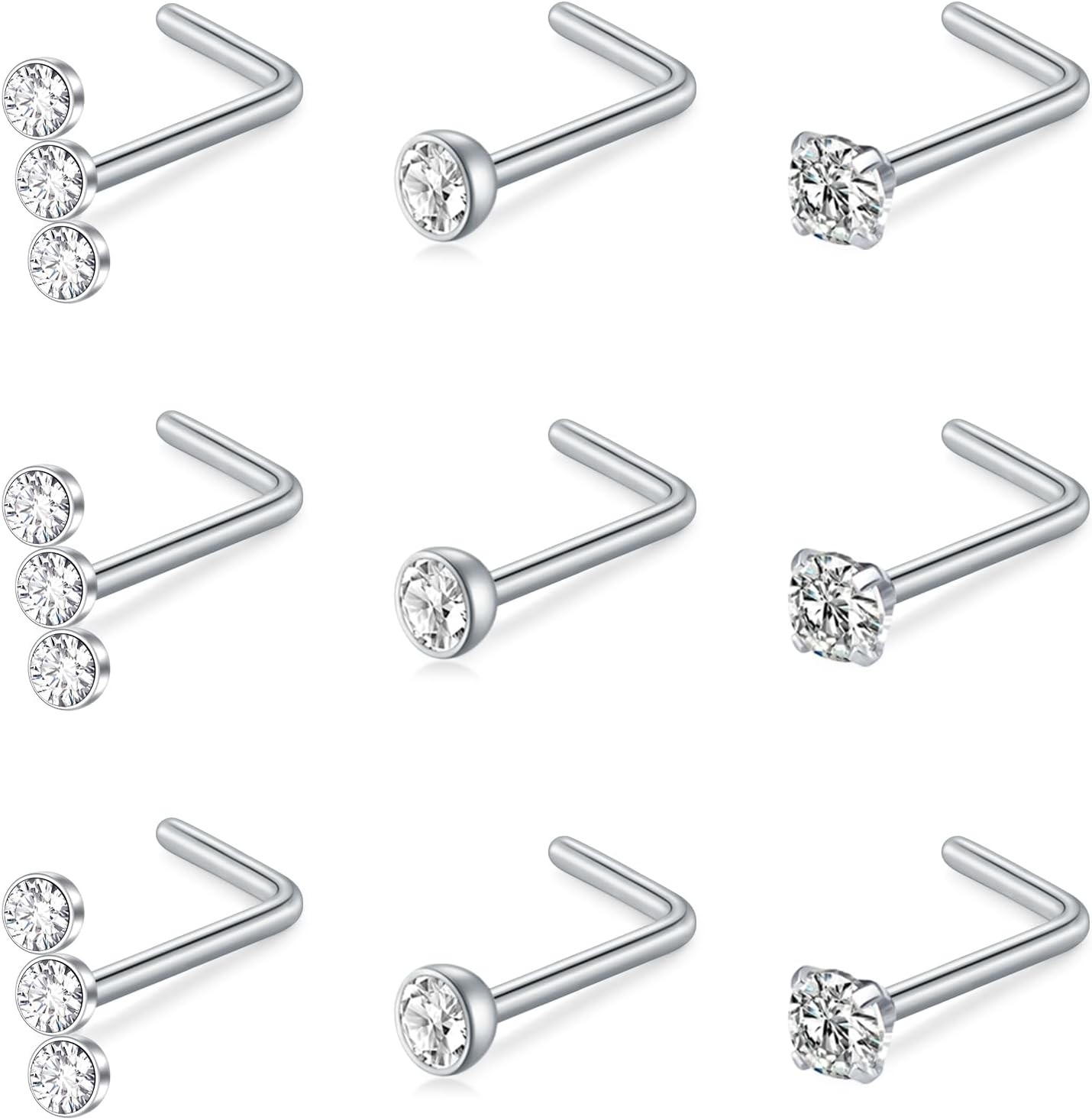 Mayhoop 20G Nose Rings Studs 316L Surgical Stainless Steel L Shape L-Silver-B