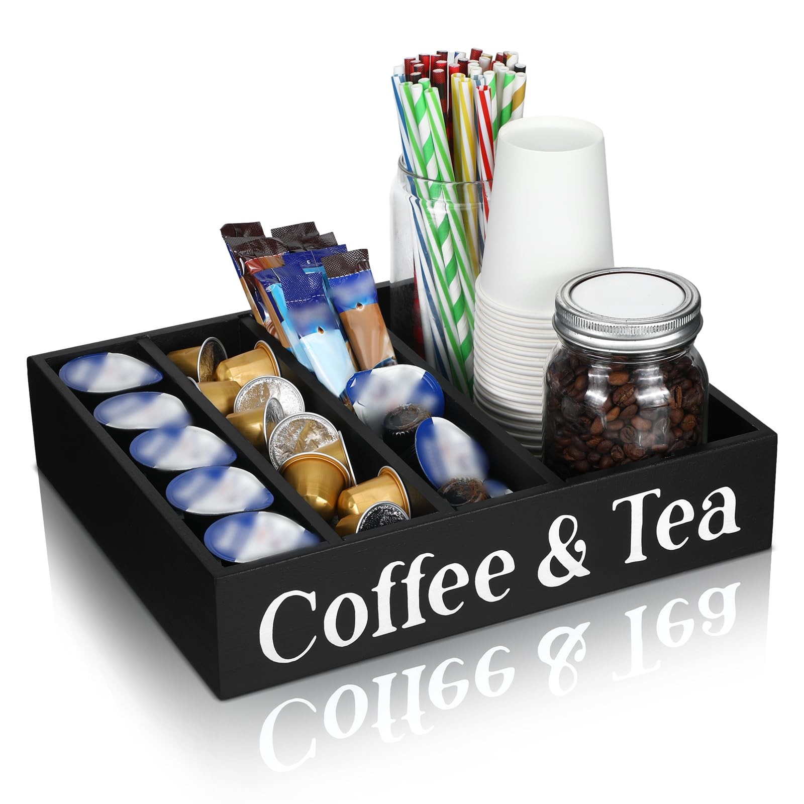 Soaoo Coffee Station Organizer Wooden and Tea Holder Countertop Wood
