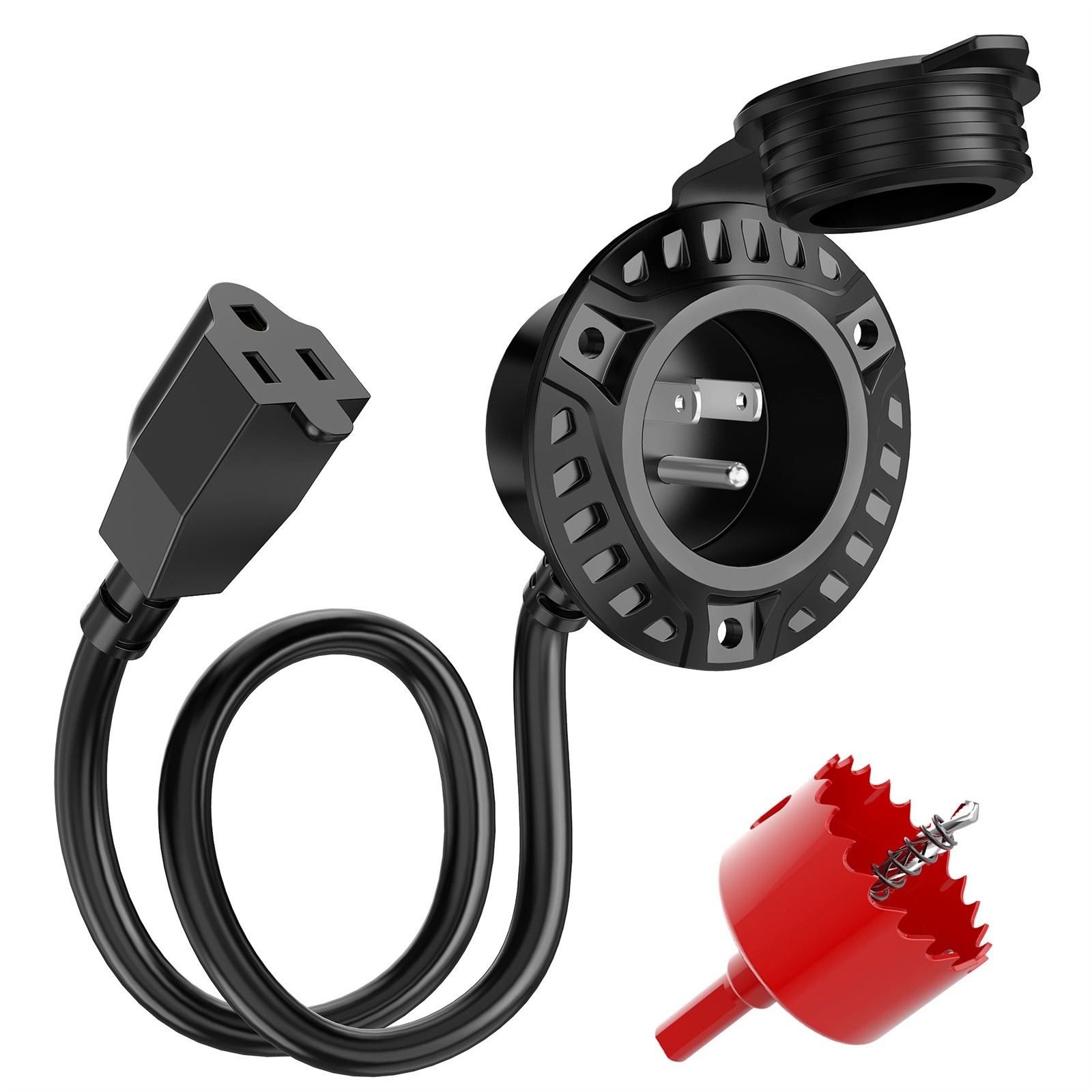 15Amp 125V AC Port Plug 12AWG Copper Wire RV Shore Power Inlet Socket Waterproof