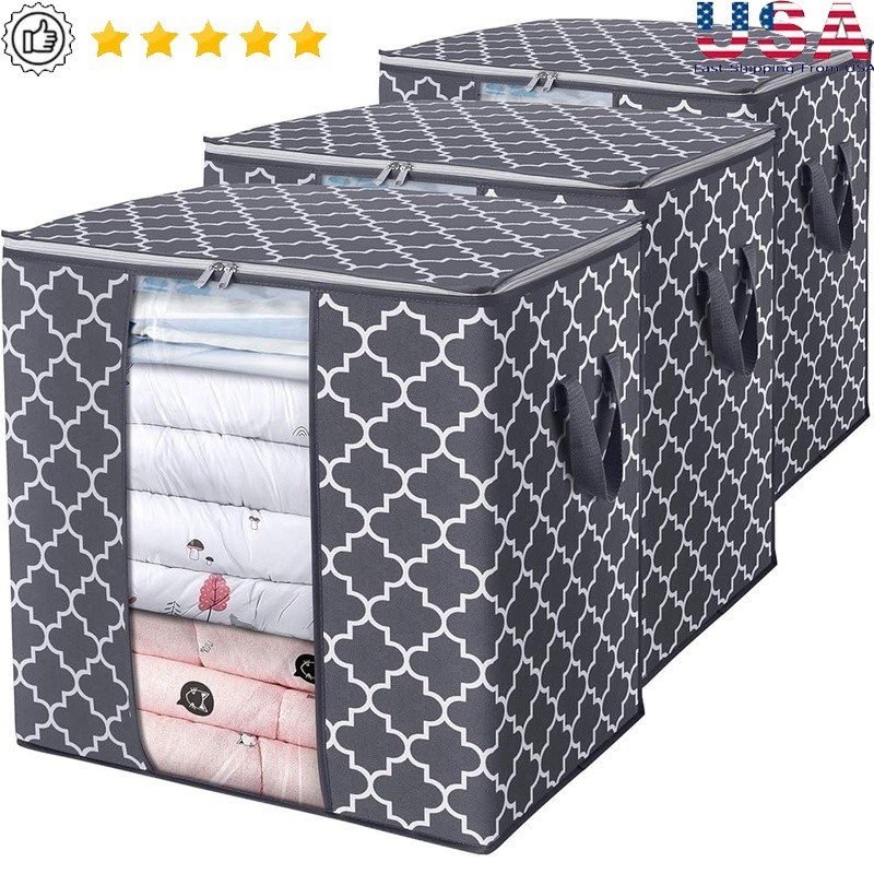 Large Capacity Storage Bags See Through Zipper Reinforced Handles Organizer New