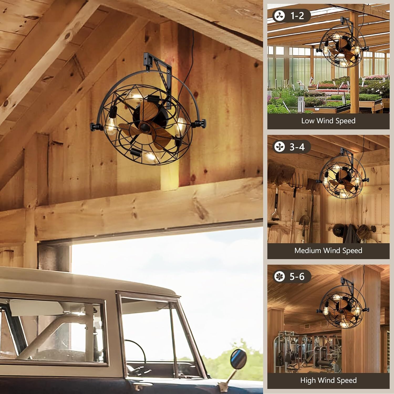 20" Farmhouse Ceiling Fan Light Flush Mount Caged Lights kit With Remote Control