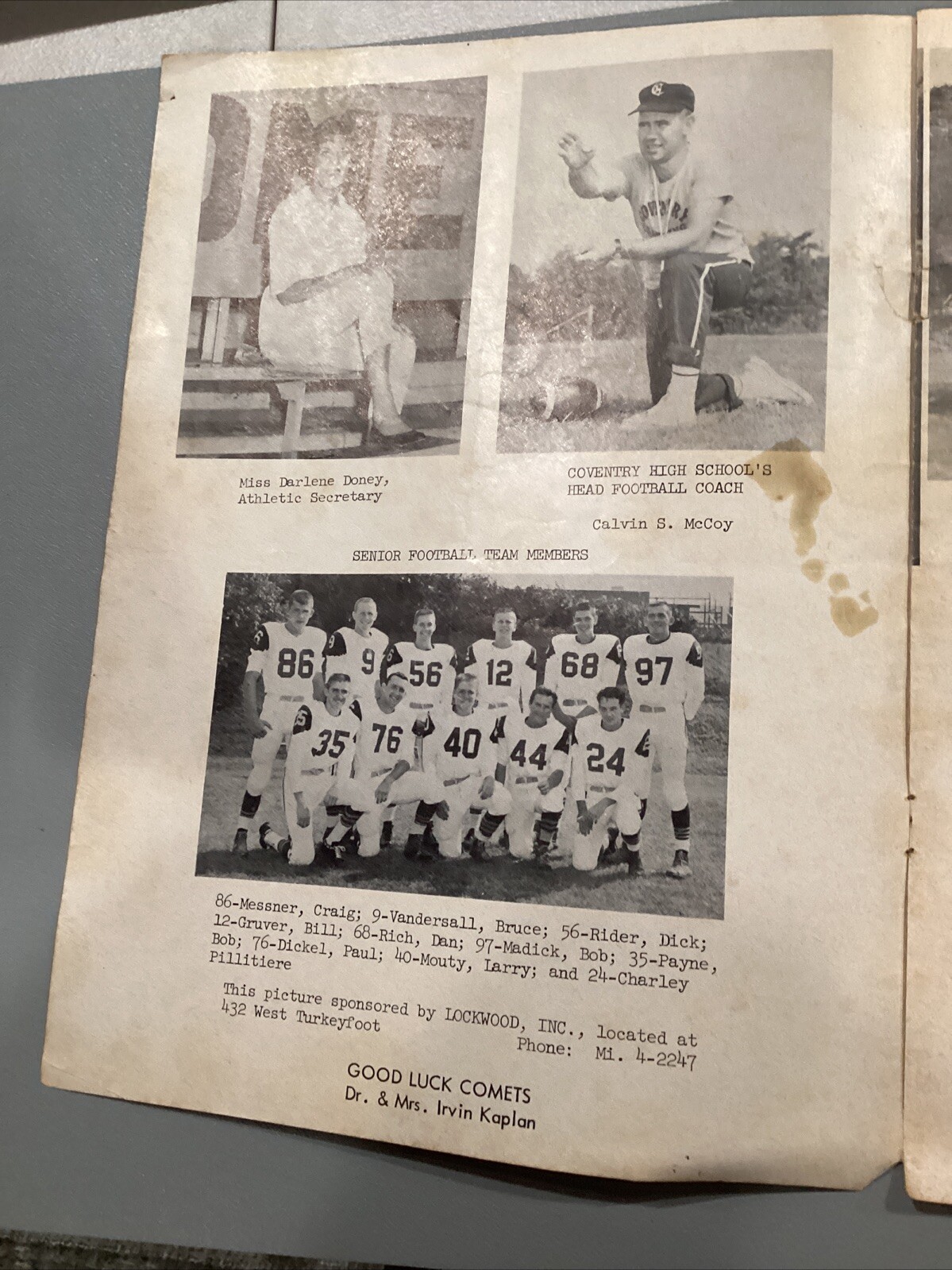 1960 Coventry Comets High School Football Program
