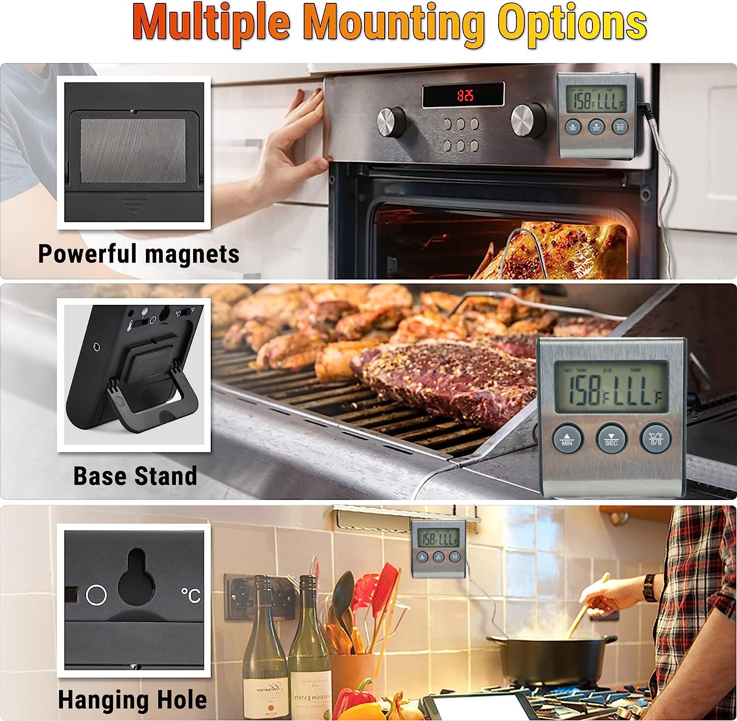 Remote Kitchen Digital Cooking Thermometer Probe Meat Food Temperature w/Timer