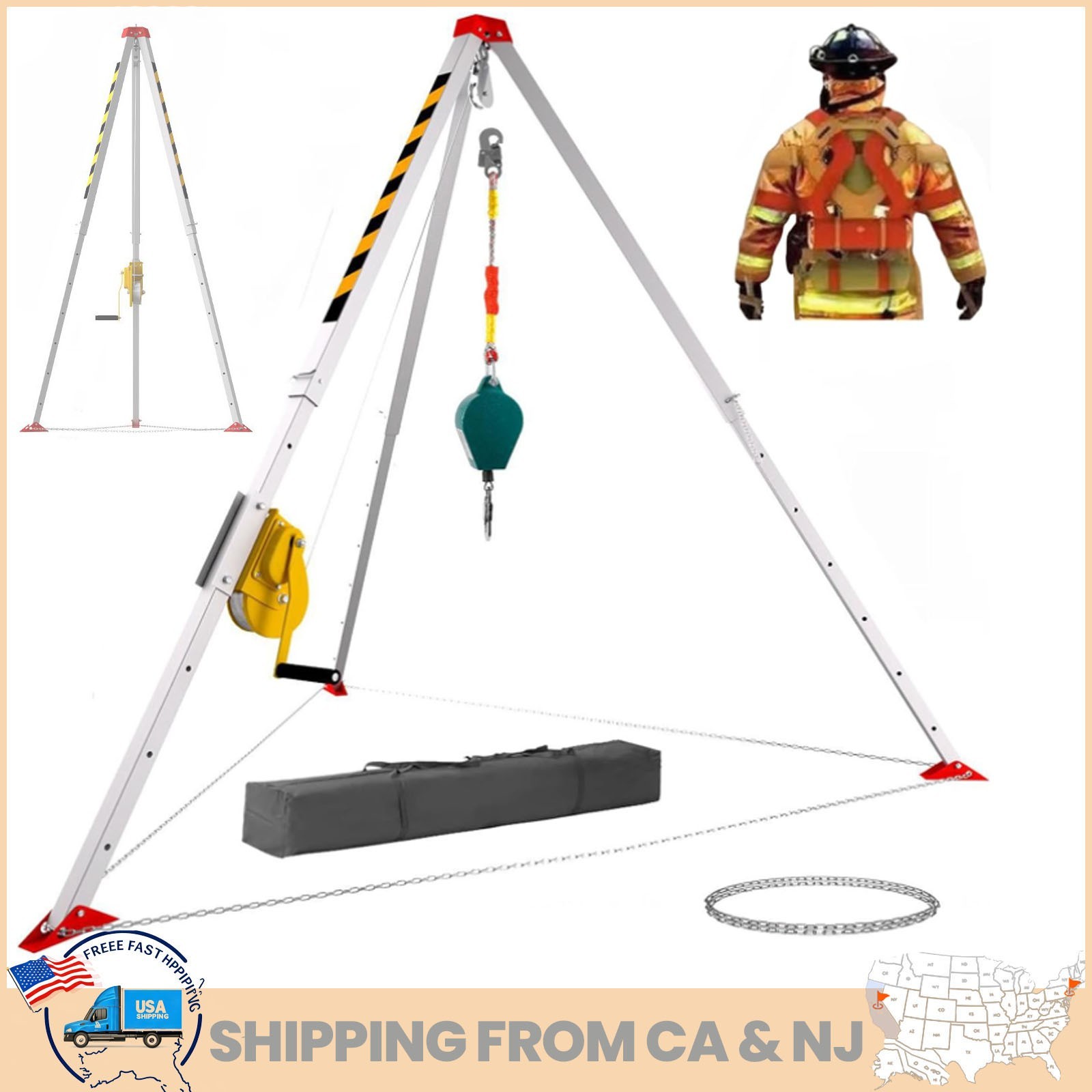Confined Space Tripod Kit Rescue Tripod 2000lbs w/ Lifting Winch& Fall Arrester