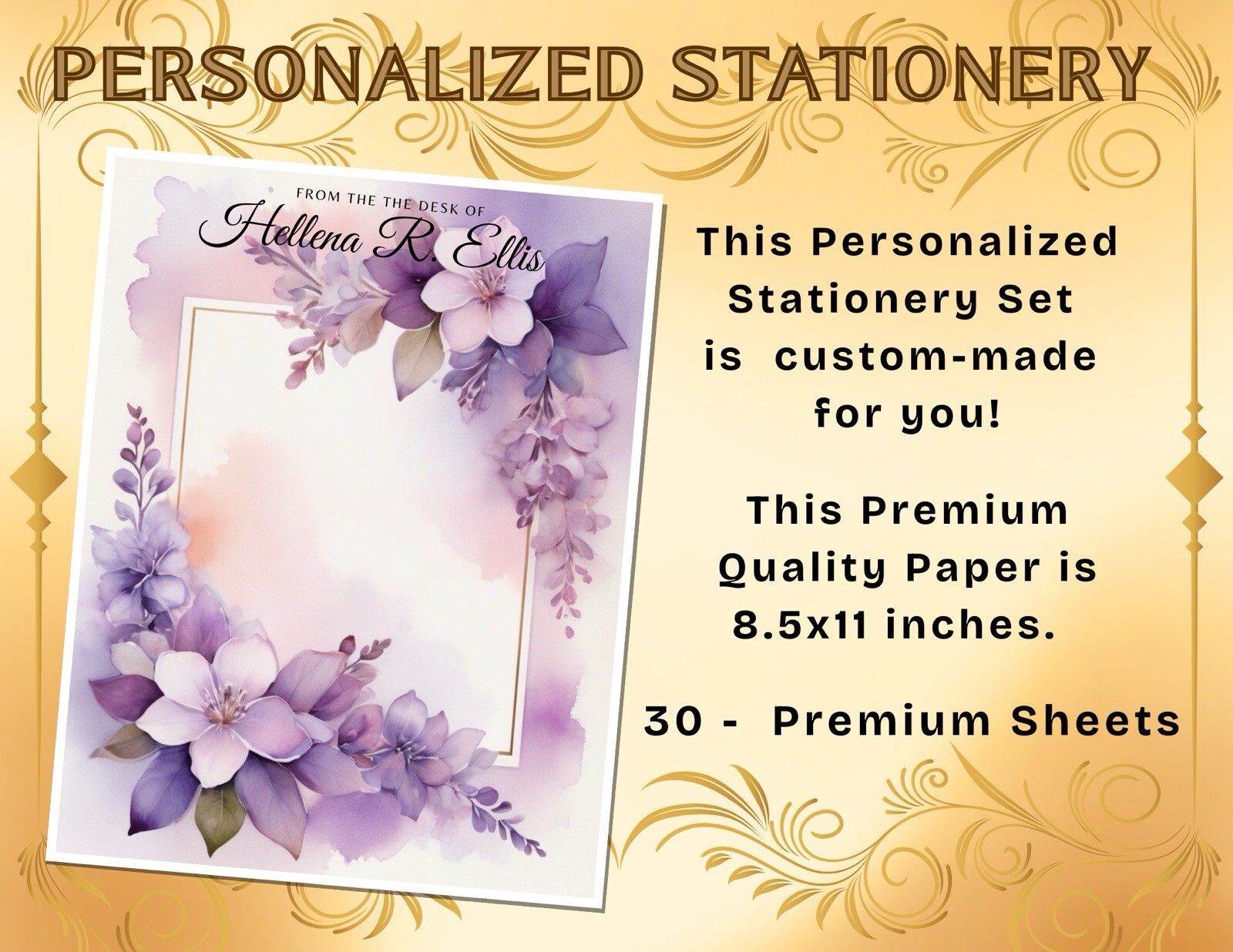 PERSONALIZED - 30Pcs Stationery Writing Paper, Watercolor Stationary  #L2C29