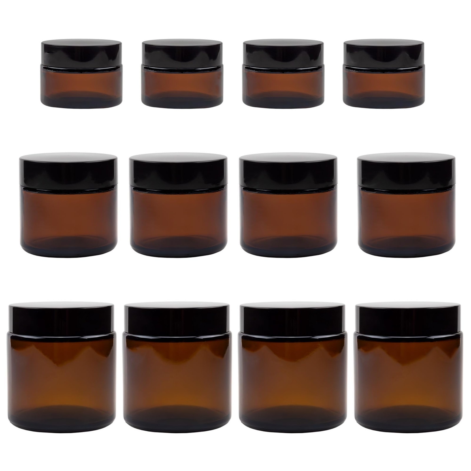 1, 2 & 4-Ounce Amber Glass Straight Sided Jars (Combo Pack, 4 Each / 12 Total...