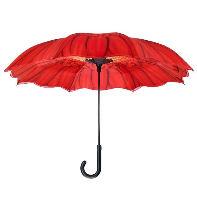 Red Daisy Stick Umbrella Reverse Close