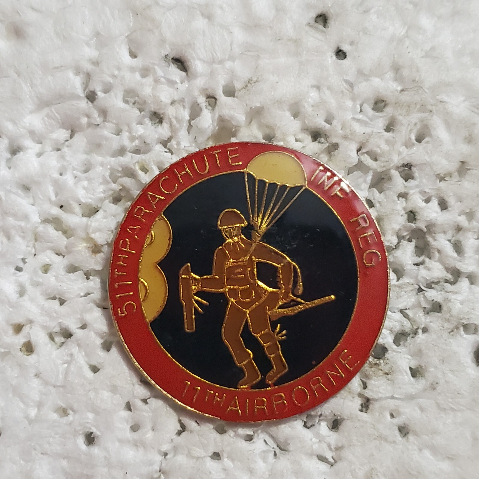US Army 511st Parachute Infantry Regiment 11th Airborne Logo Lapel Hat Pin Red
