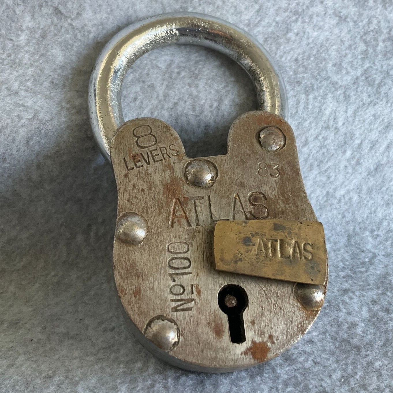 Vintage Large Atlas Iron Padlock - No Key