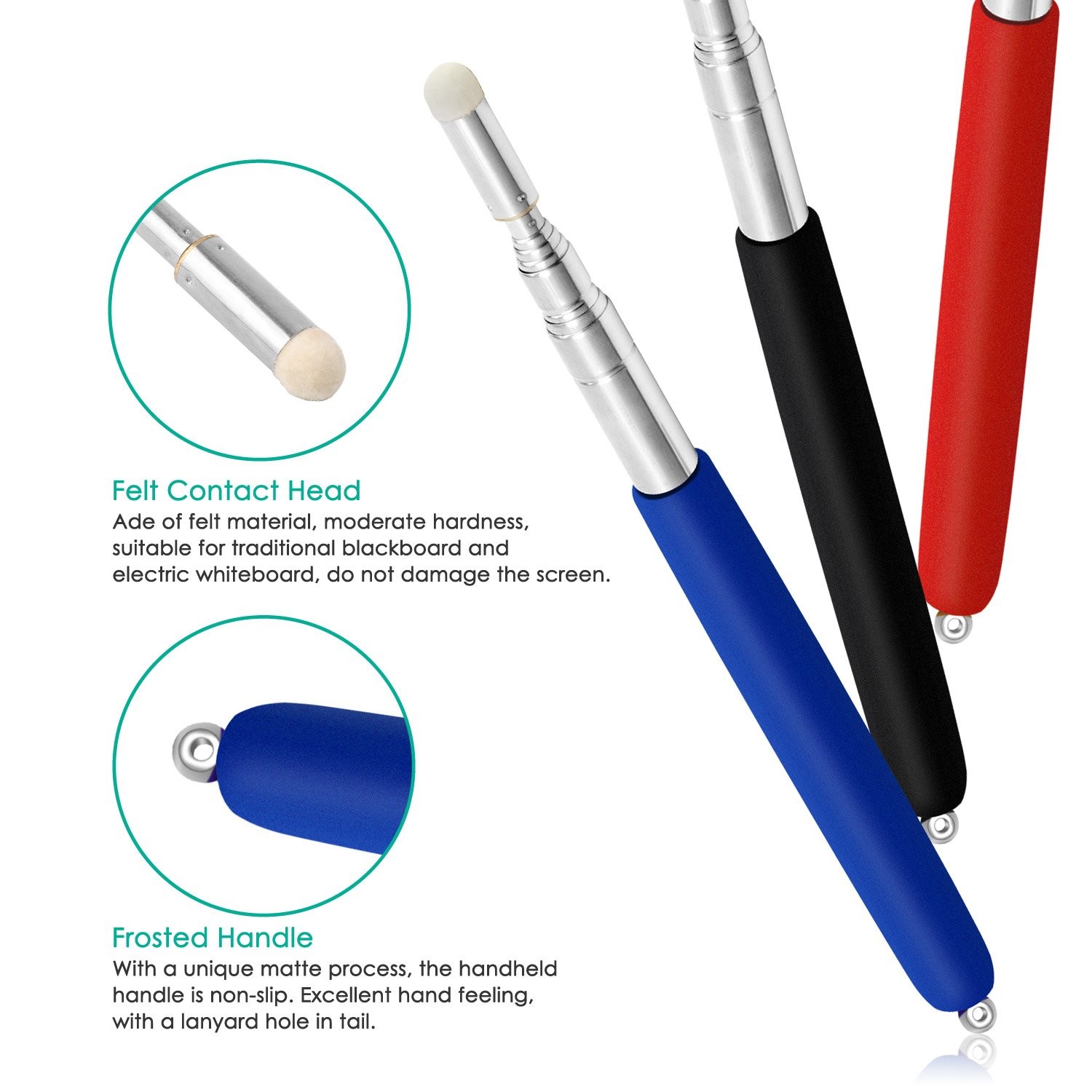 Alcoon 3 Pack Telescopic Teachers Pointer Retractable Black, Red, Blue