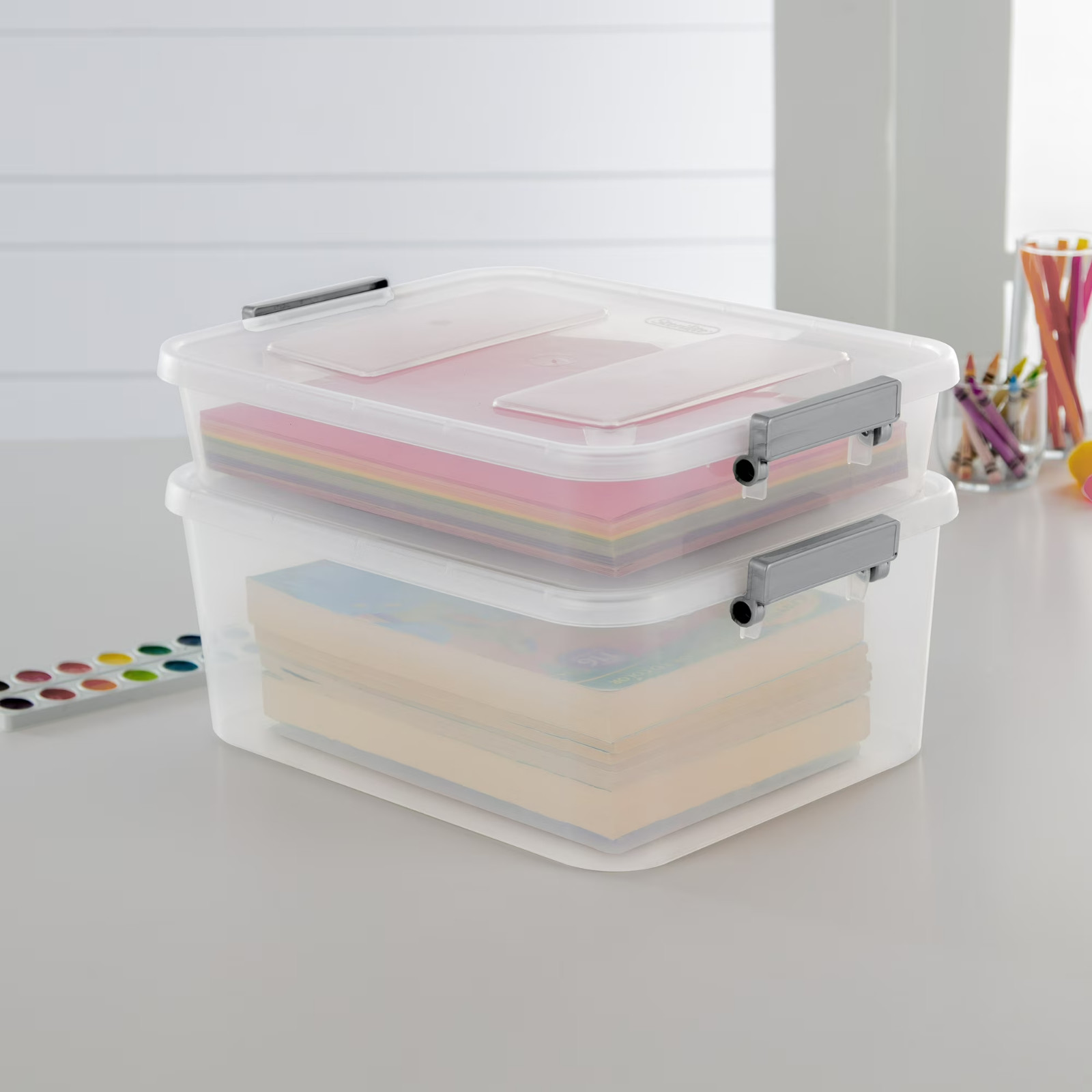 (3 Pack) 12.7 Qt. Clear Plastic Modular ID Latch Box