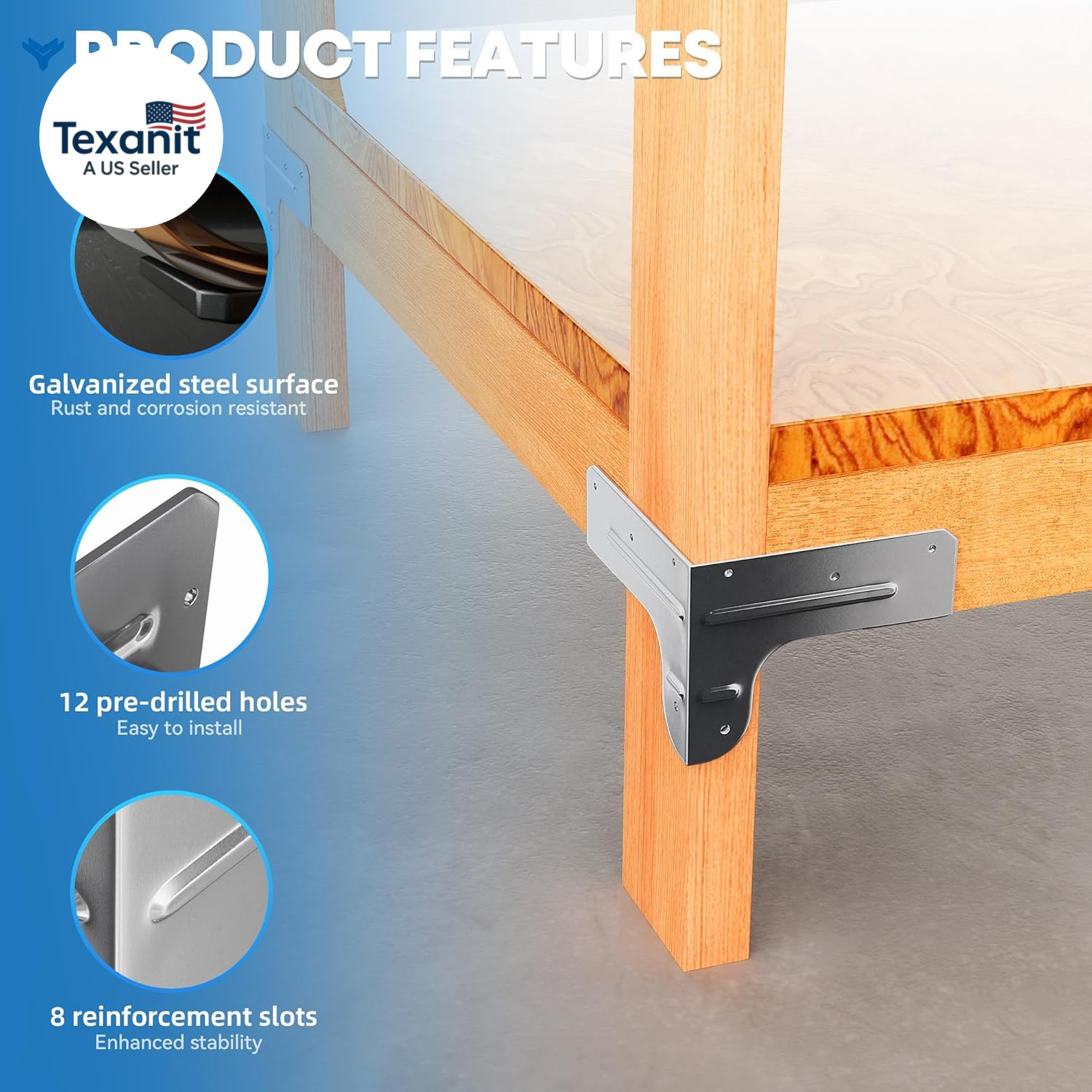 Workbench and Shelving Hardware Kit - Galvanized Steel Workbench Bracket Kit - 8