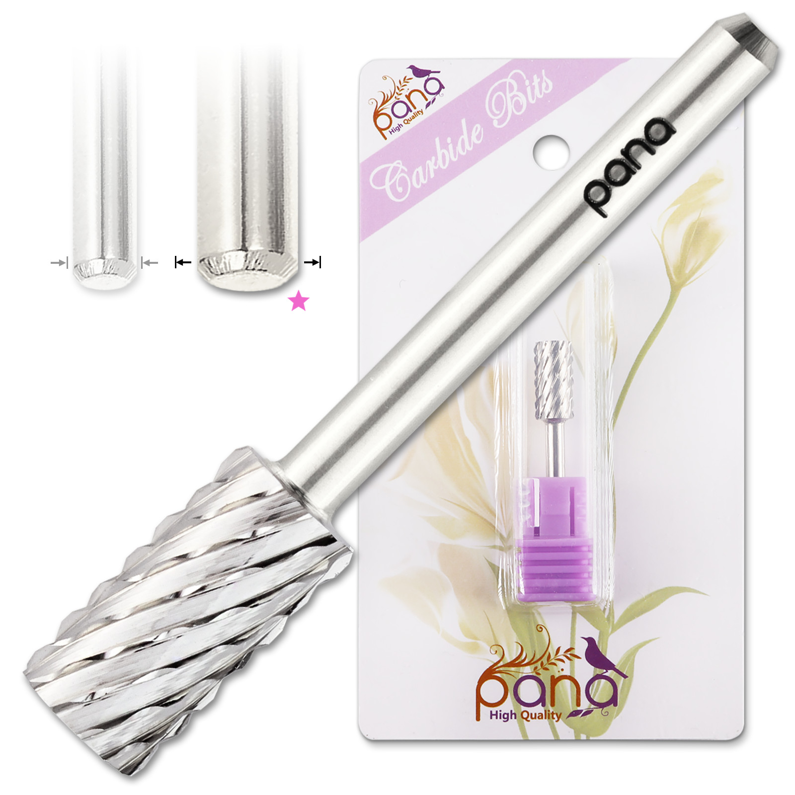 PANA 1/8" Shank Size -  Silver Flat Top LARGE Barrel Carbide Bit (3X Coarse)