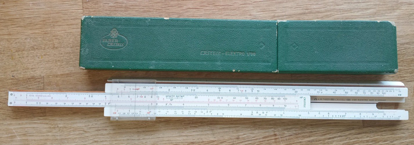 Fab Vintage Faber Castell 1/98 Elektro Slide Rule In Case Made In Germany