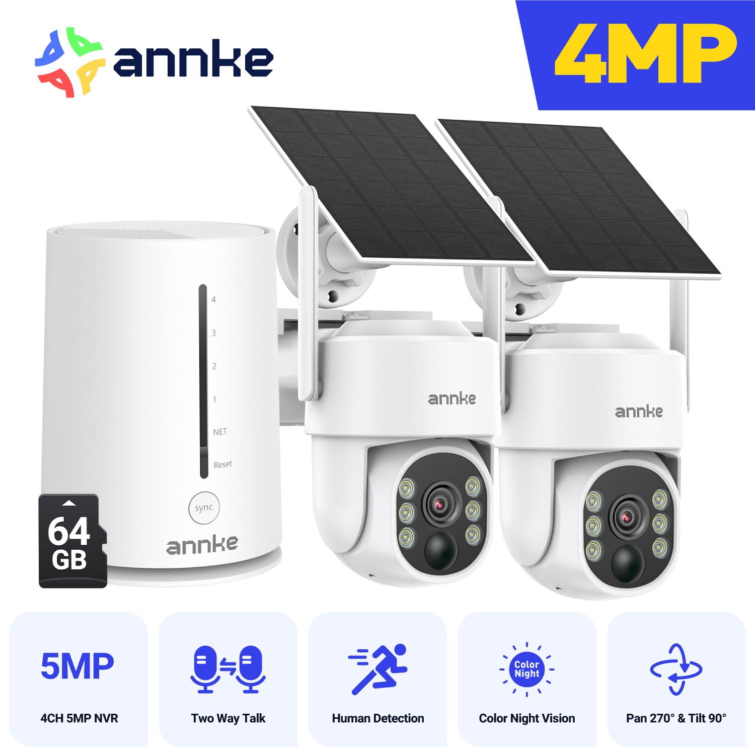 ANNKE 4MP Solar Battery Powered Wireless Security Camera System Outdoor Wifi IP