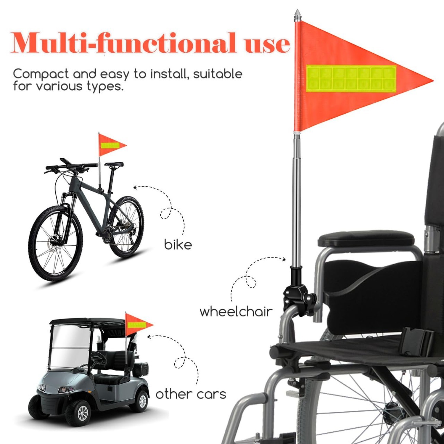 Bike Flag with Pole for Safety, High Visibility Double-sided Reflective Bicyc...