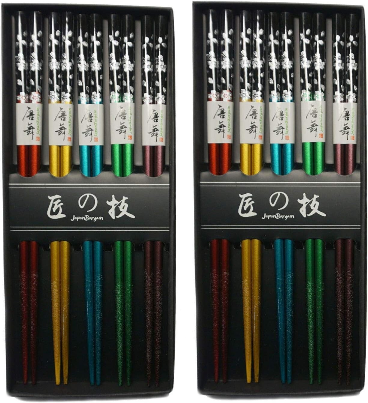2 Pack Japanese Style 5 Pair Reusable Sakura 5 Color Wooden Chopstick Set 4519x2