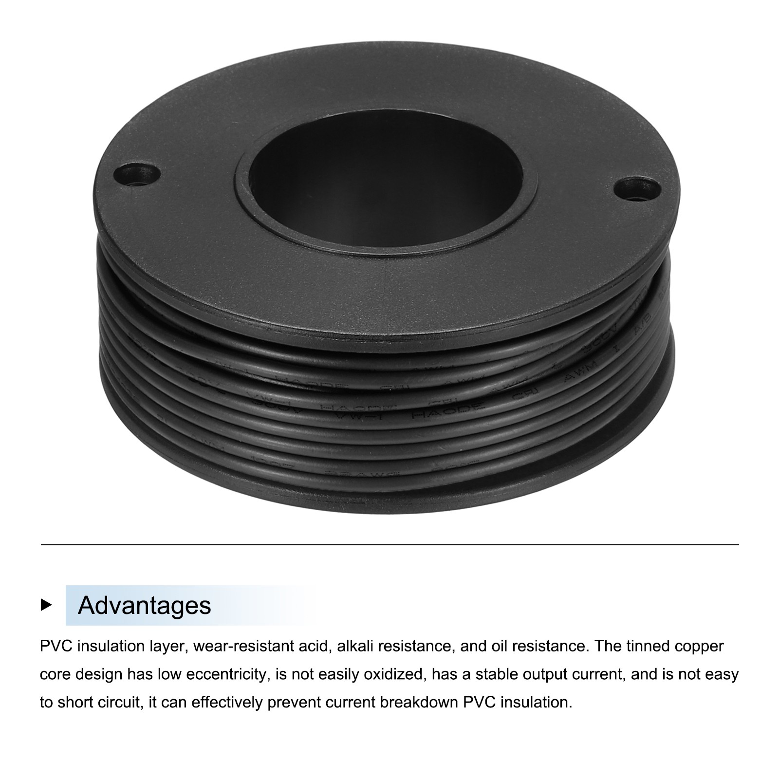 22AWG Stranded Wire PVC Hookup 10M/33ft Black, Electrical Wire UL1007 Spool