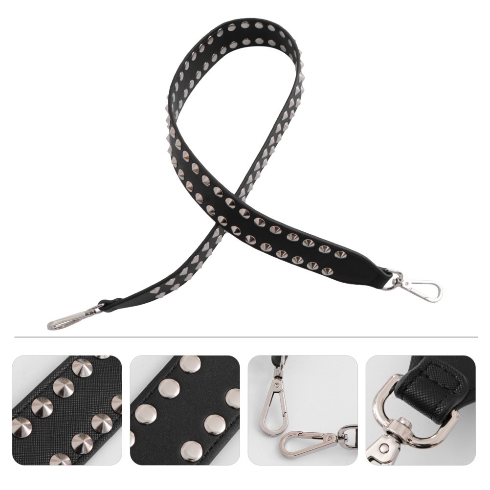 Punk Wide Strap Rivet Shoulder Bag Strap Women Bag Accessories (Black)