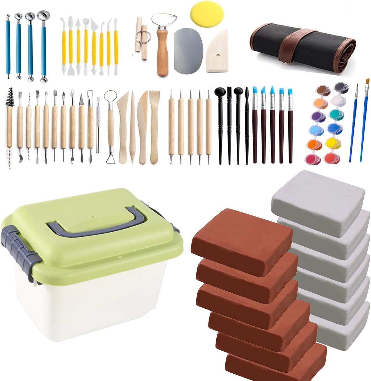 12LB Air Dry Clay 52Pcs Pottery Tools Storage Box Sculpting Hand Building Kit