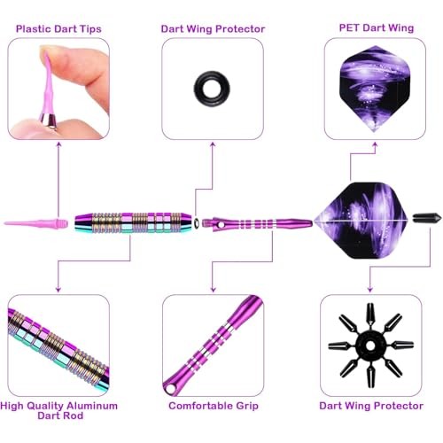 Soft Tip Darts Set - Darts Plastic Tip Sets, 3Pack Professional Plastic Purple