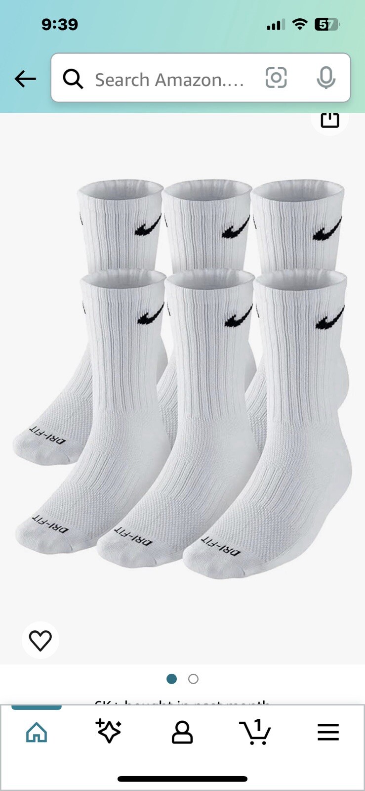 NIKE Dri-FIT Everyday Training 6-Pack Crew Socks Large (8-12) White