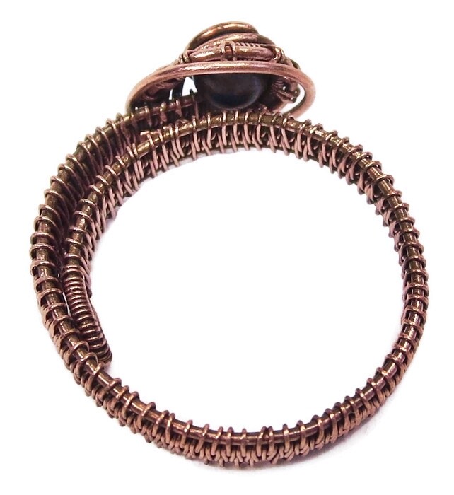 Moonstone Adjustable Ring, Woven in Copper Wire