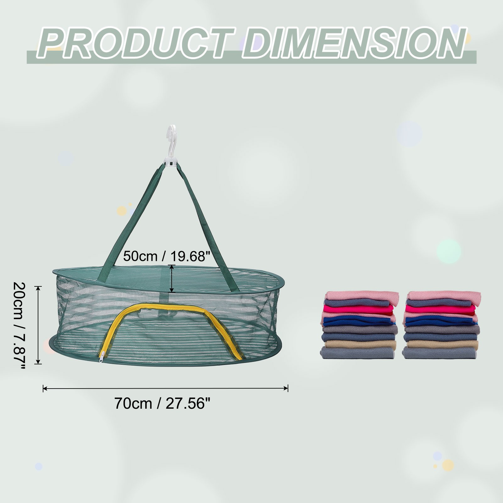28" Herb Drying Rack Hanging 1 Layer Hanging Mesh Net with Zipper, Green