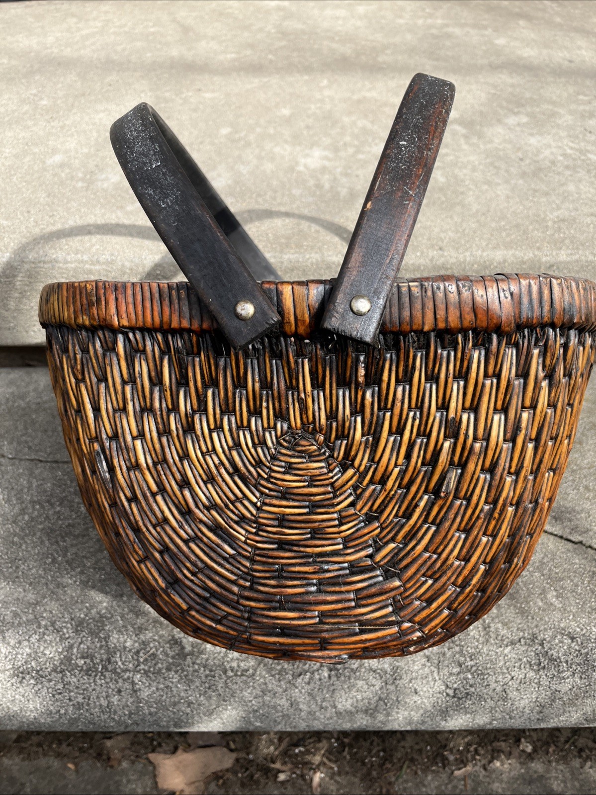 Antique  Harvest Gathering Basket w/ Handle Buttocks Melon