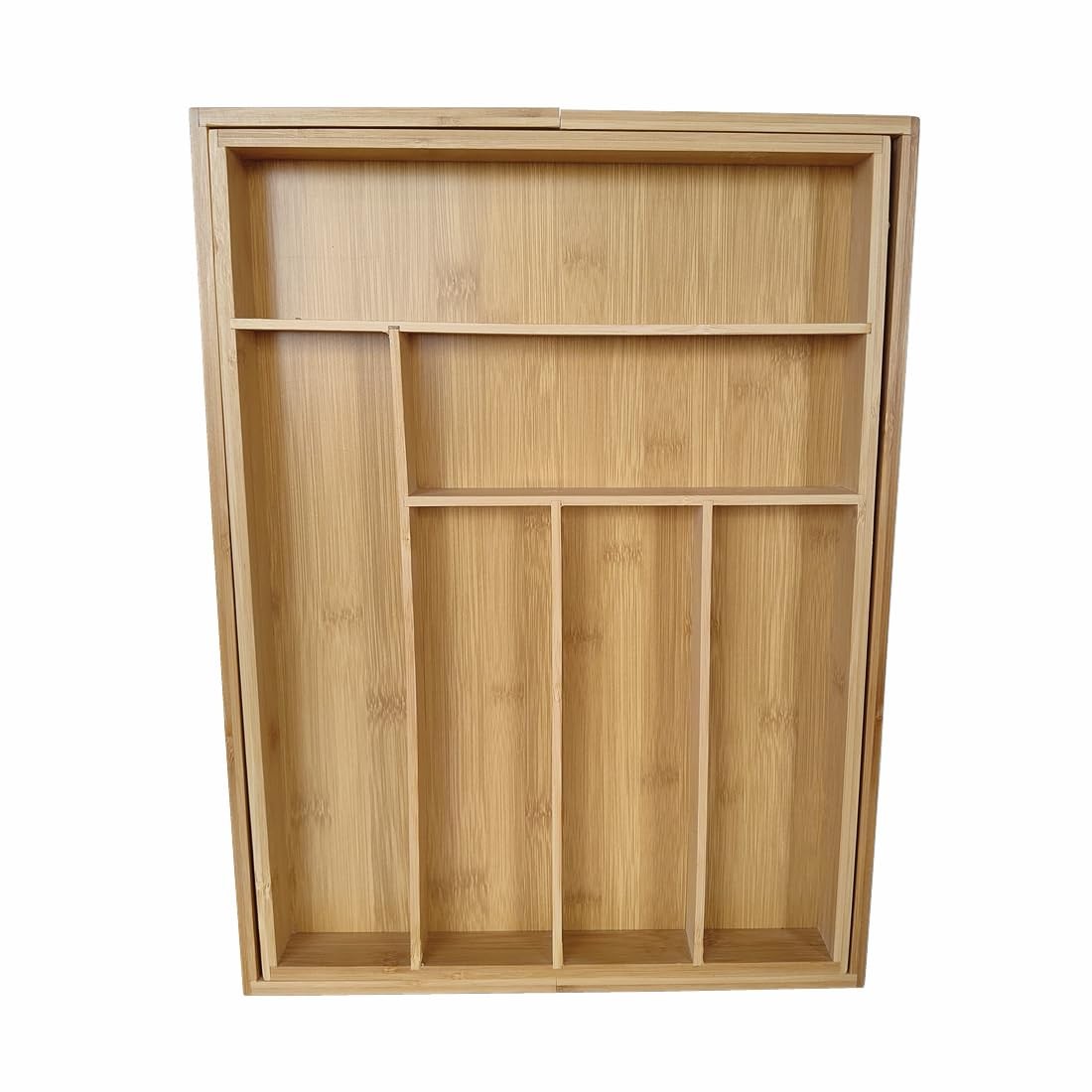 Adjustable Bamboo Drawer Organizer, Expandable Silverware Natural