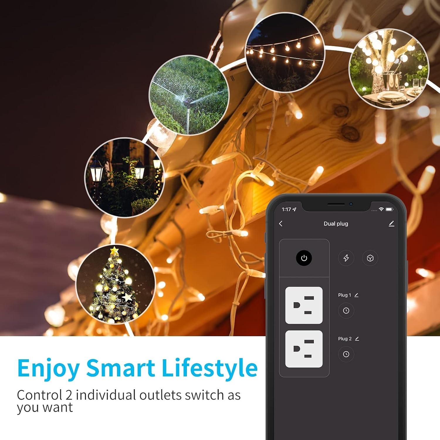2-Socket Outdoor Smart Plug - 15A, Waterproof, Voice-Controlled Convenience