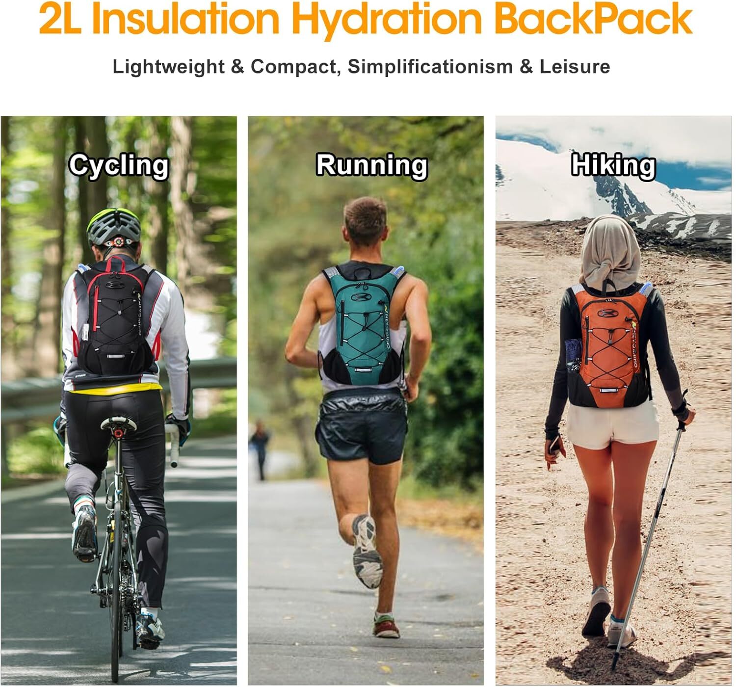 Lightweight Hydration Backpack, Running Backpack with 2L Water Purple