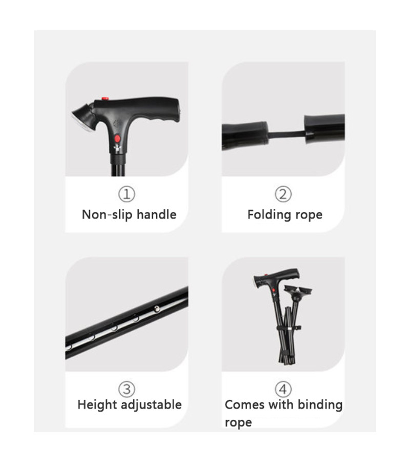 Extendable Foldable LED Walking Cane Adjustable Hiking Walking Stick With Alarm