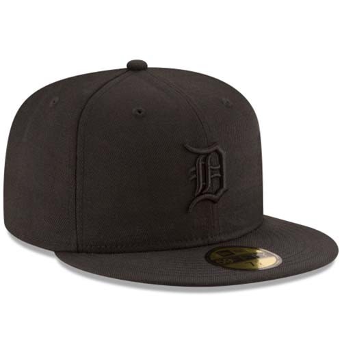 New Era Detroit Tigers 5950 Fitted Hat MLB Basic Black on Black Cap Size 8 1/8