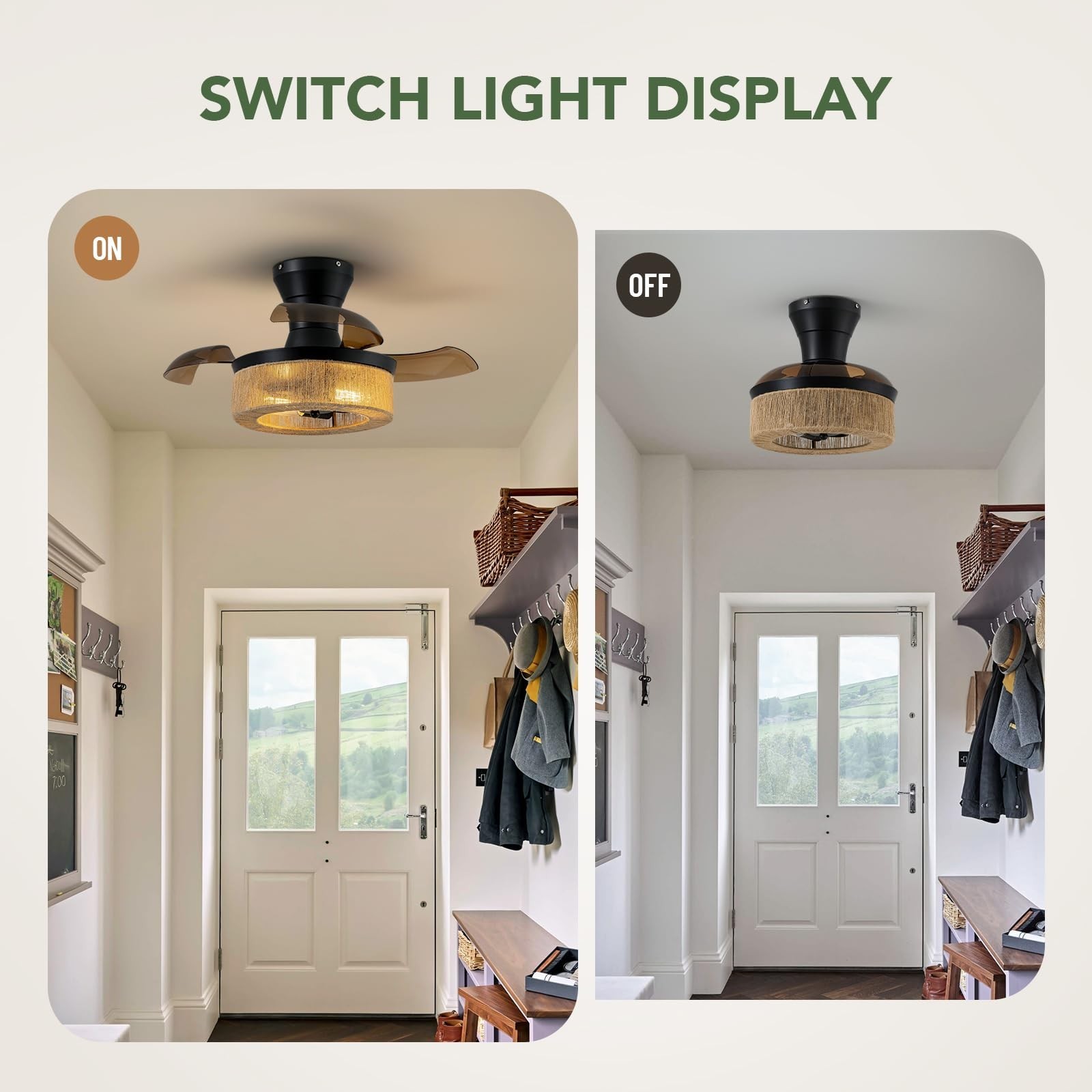Spacora 28'' Retractable Ceiling Fan Lights, Flush Mount Small Caged Profile