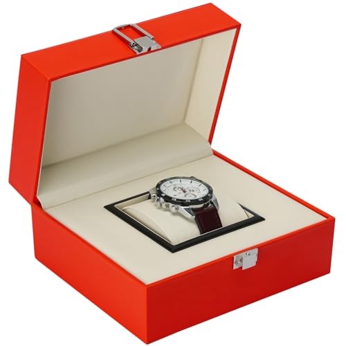 Noble Large Single Watch Gift Box for Men Women, PU Leather Big Watch Case, Red