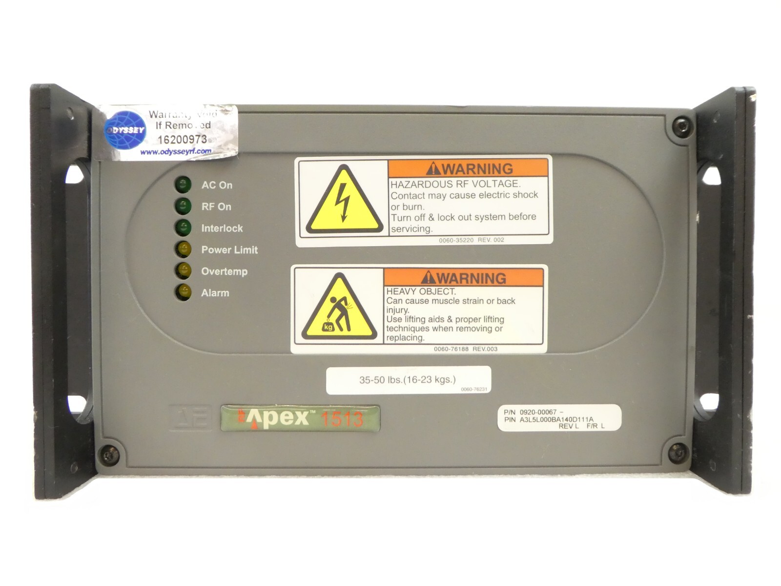 Apex 1513 AE Advanced Energy A3L5000BA140D111A RF Generator 0920-00067 Tested