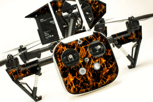 DJI Inspire 1 Quadcopter/Drone, Transmitter, Battery Wrap/Skin | Orange Flames