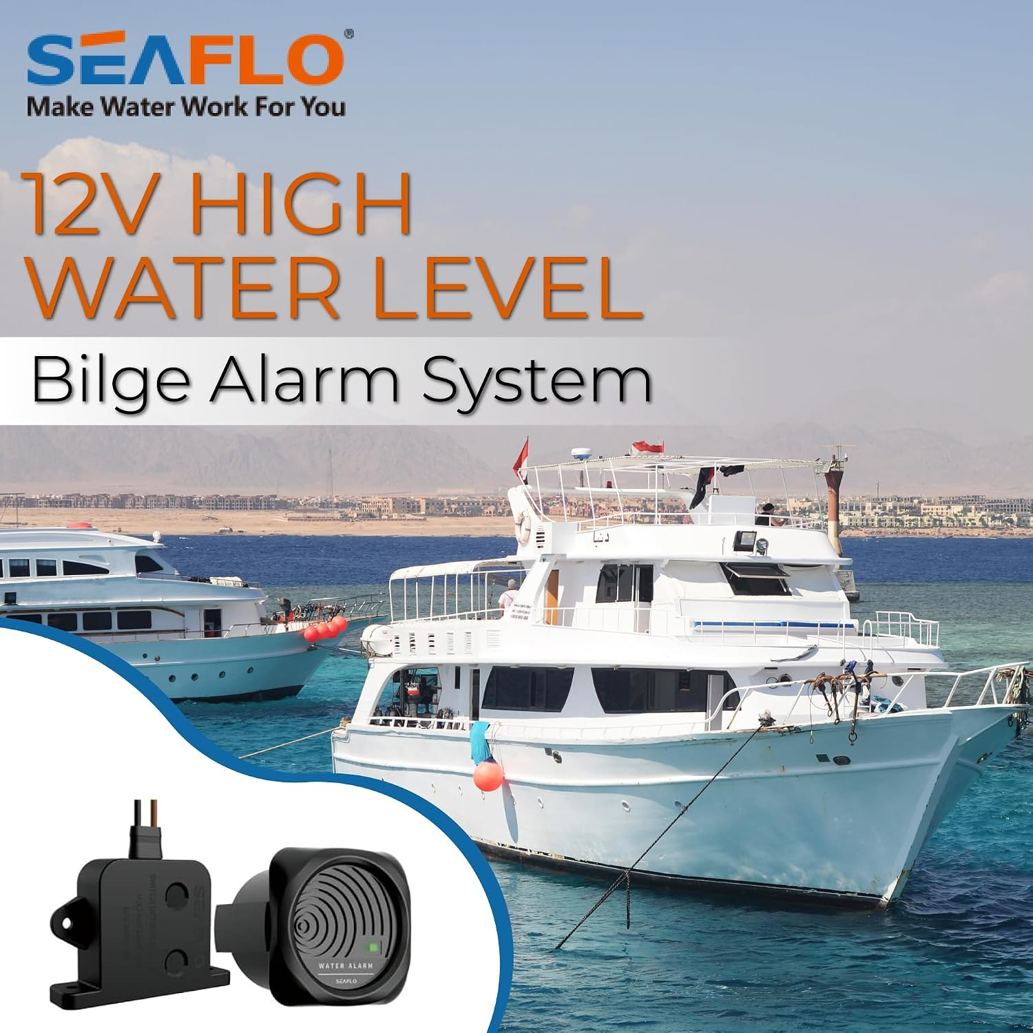 High Water Level Alarm System for Bilge - 12V, 95Db, Solid State Switch