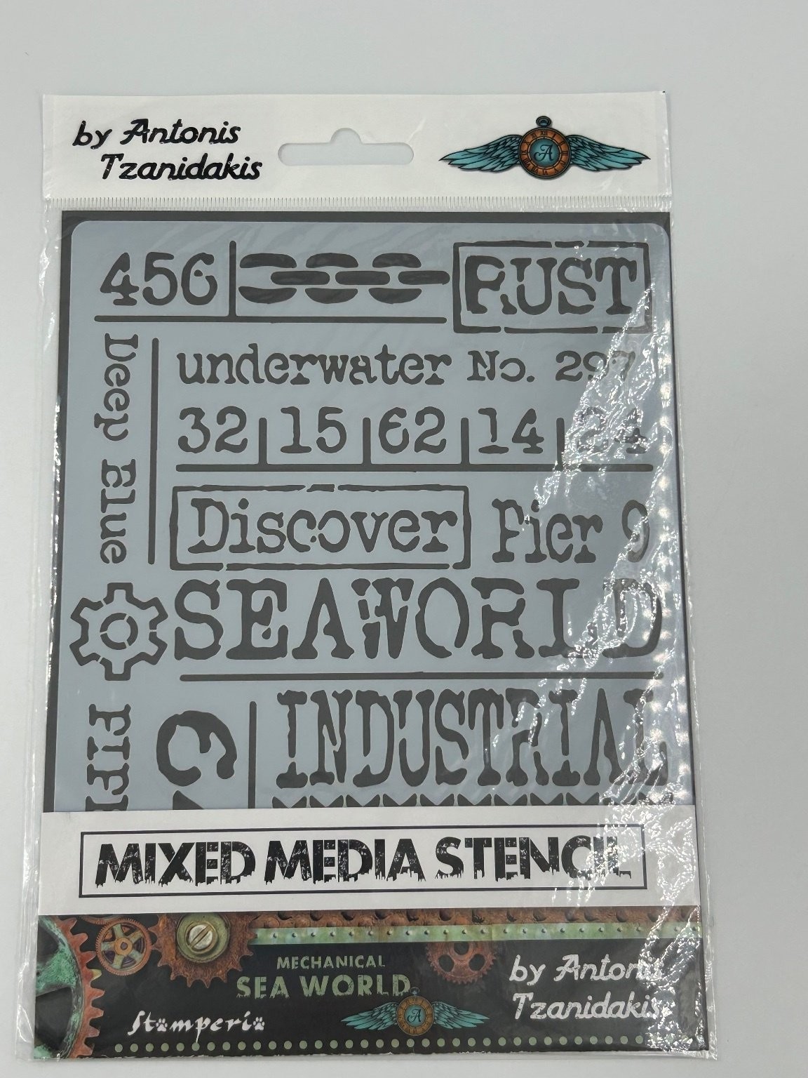 Stamperia Antonis Tzanidakis Mixed Media Stencil Mechanical Sea World 15x20cm
