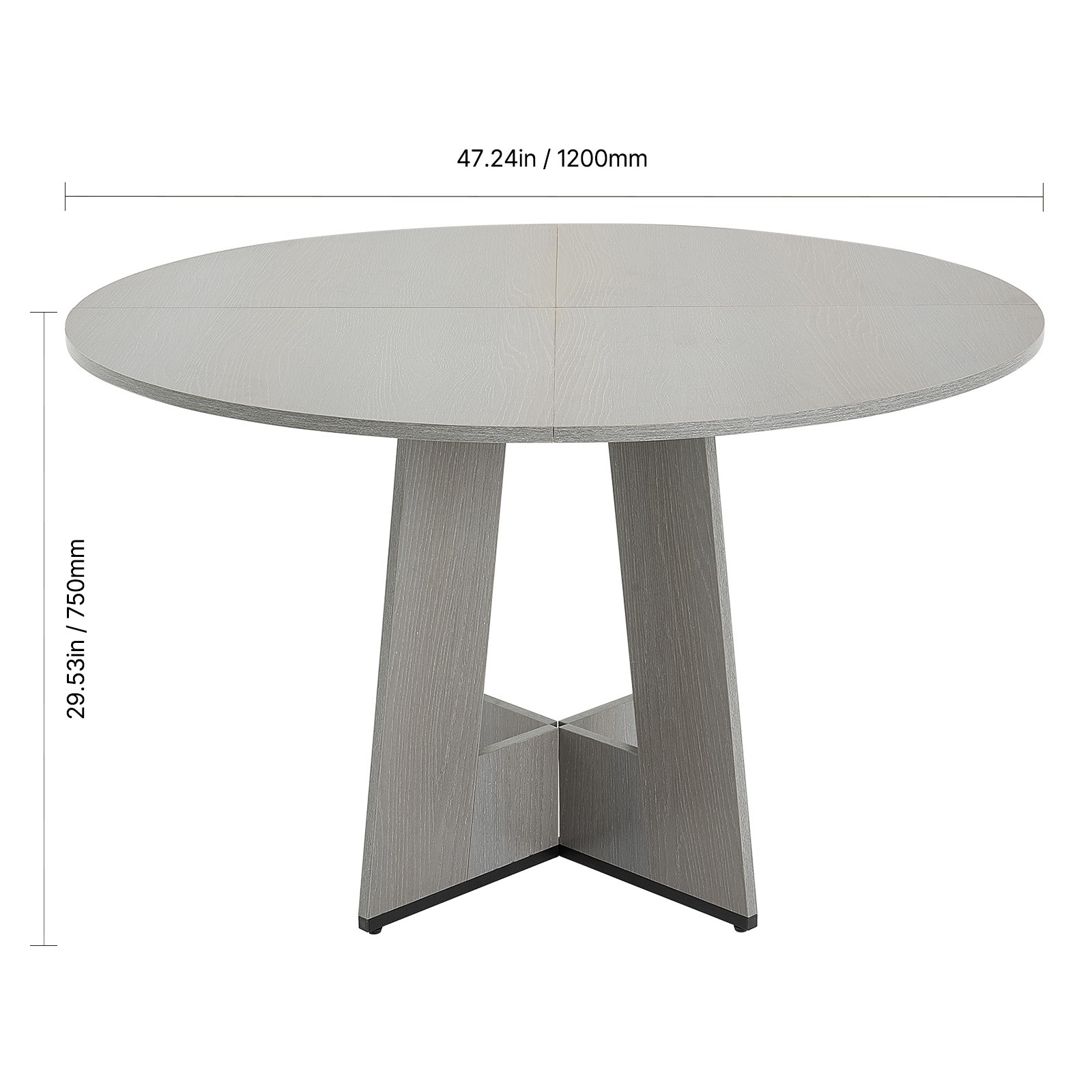 47 in Round Dining Table Wood Kitchen Table for 4-6 Person Grey (Only Table)