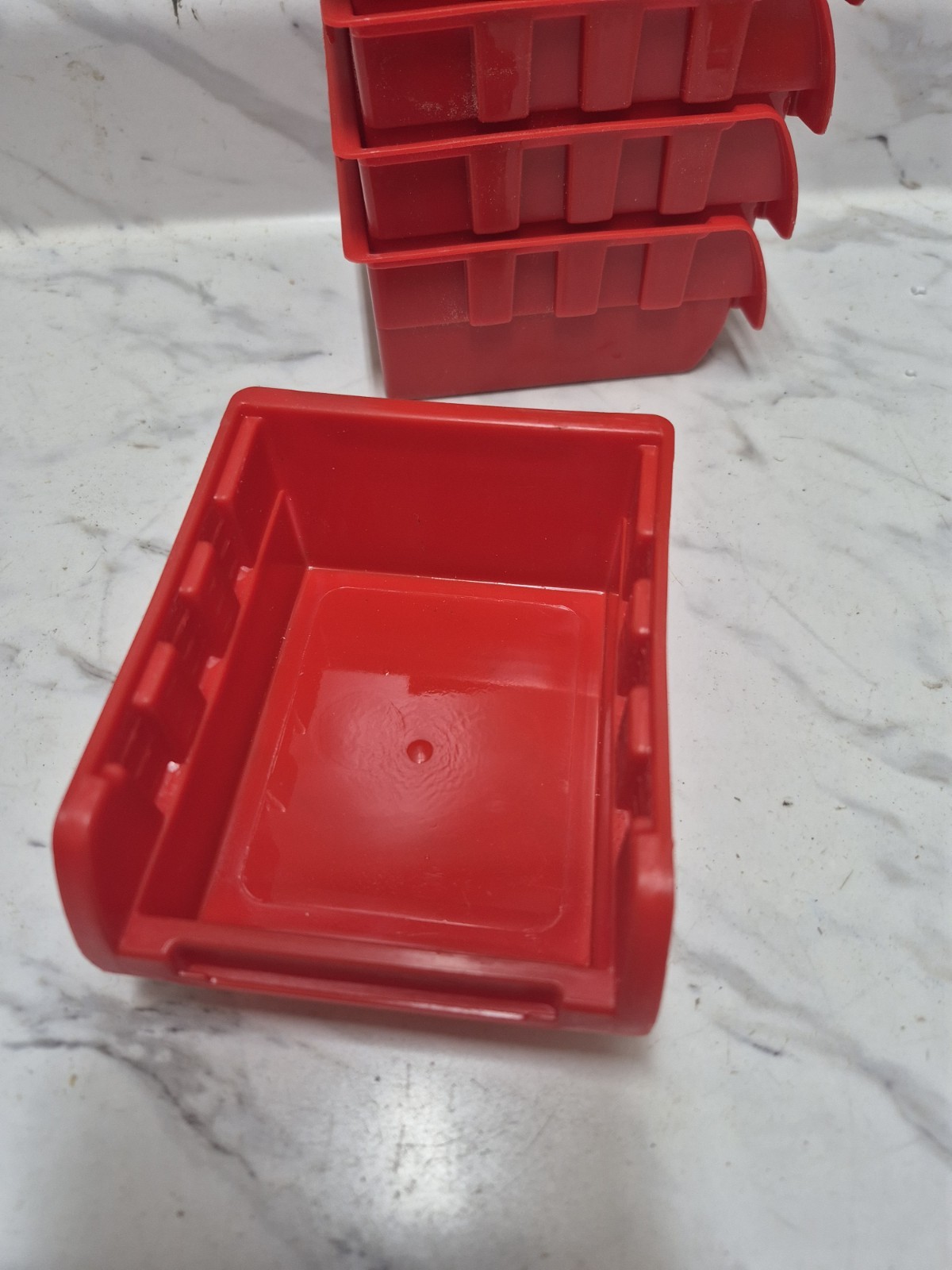 Plastic Stacking Bin Red Craft Bolts Nuts Small Parts Storage Container 6 Pcs