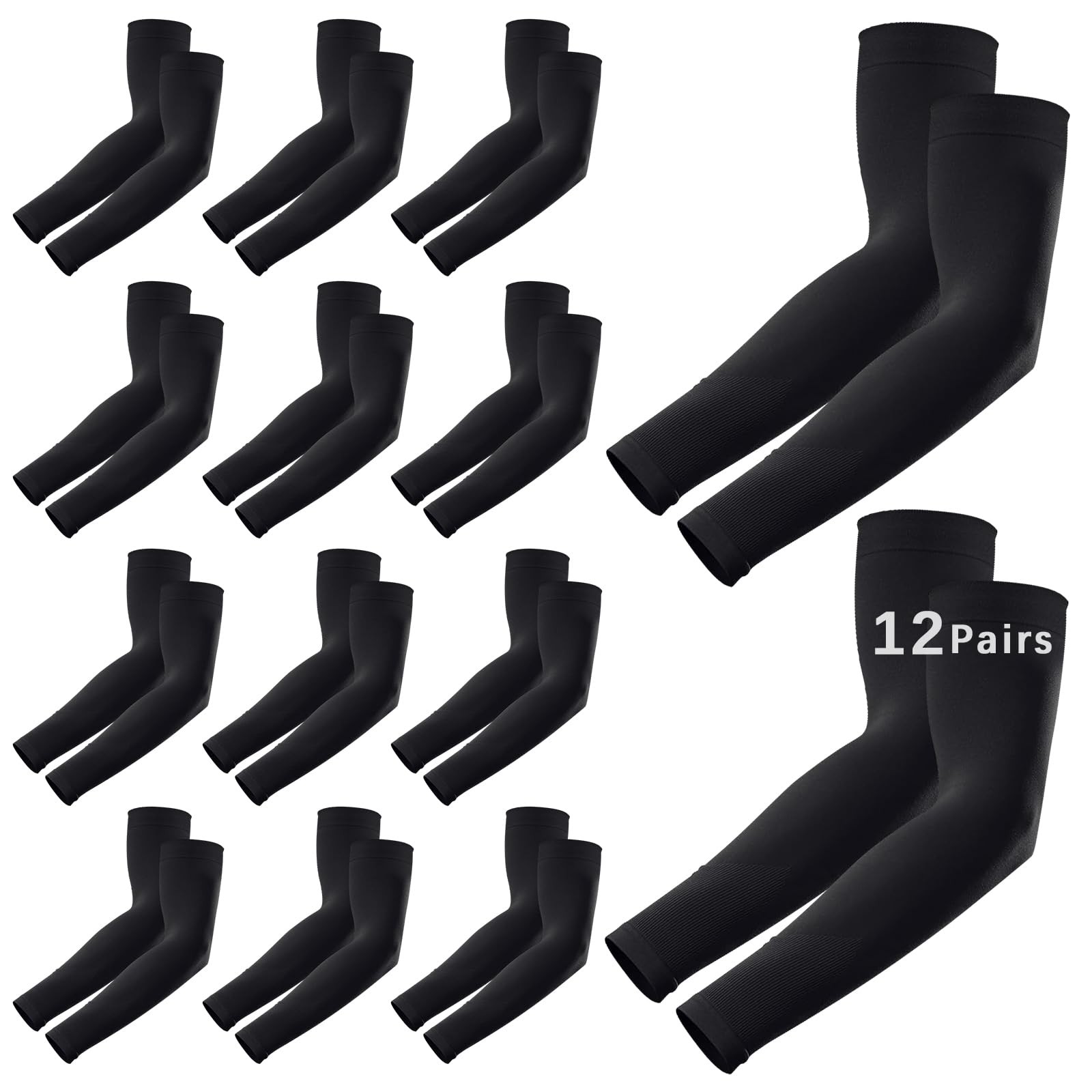 Anpuimult 12 Pairs Arm sleeves for men, Cooling UV Sun 12 Pairs, Black