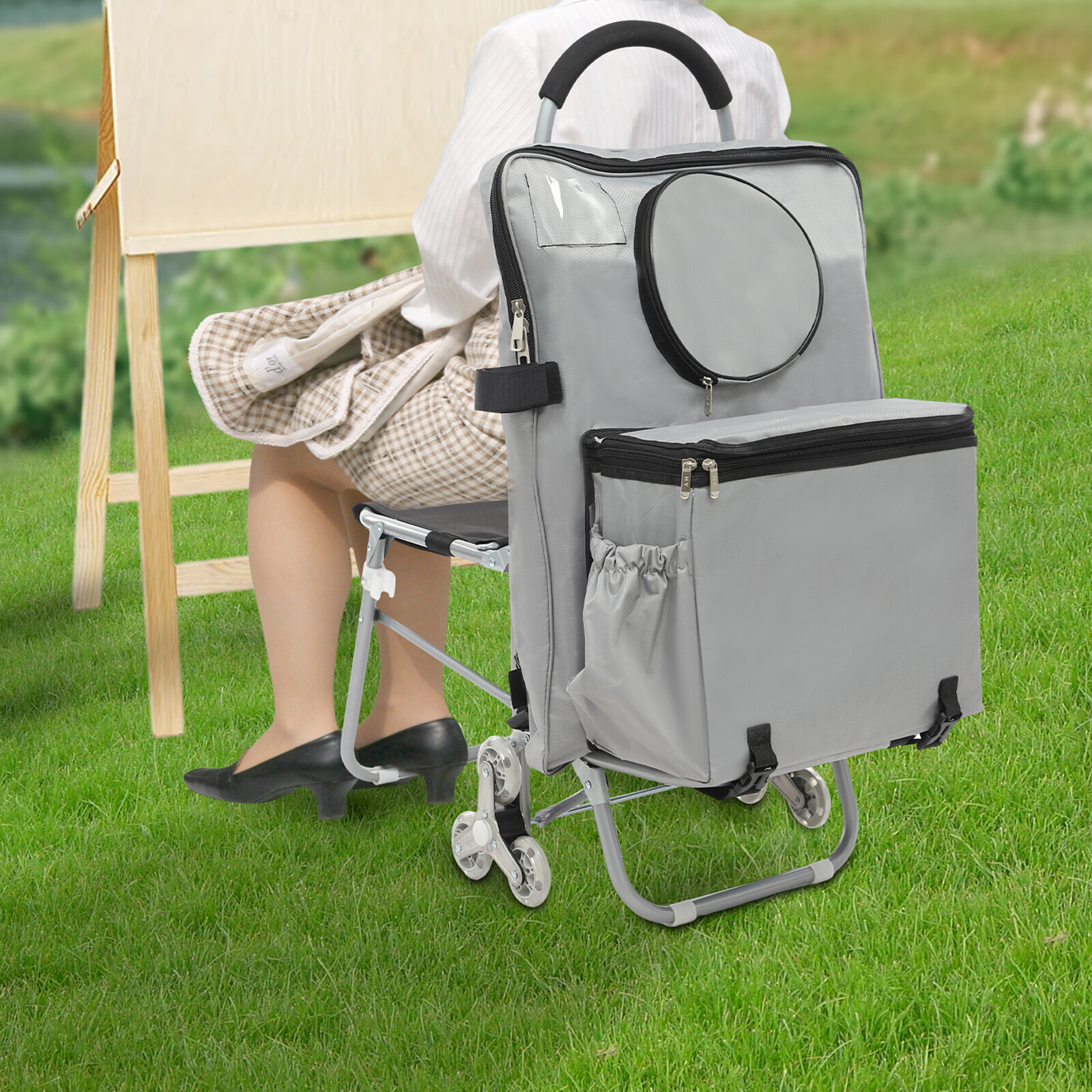 Portable Folding Art Cart with Wheels and Storage for Outdoor Creativity