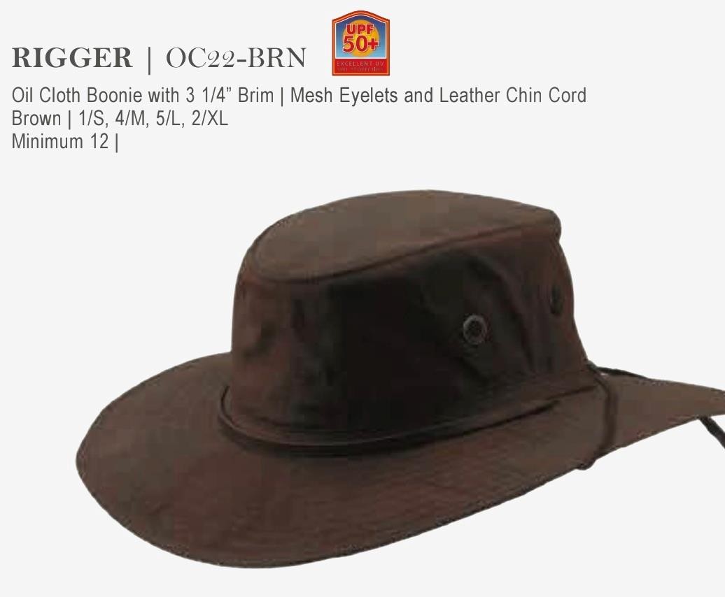 Dorfman Pacific Rigger S Oiled Cotton Wide Brimmed Bucket Hat Brown FAST! AC5