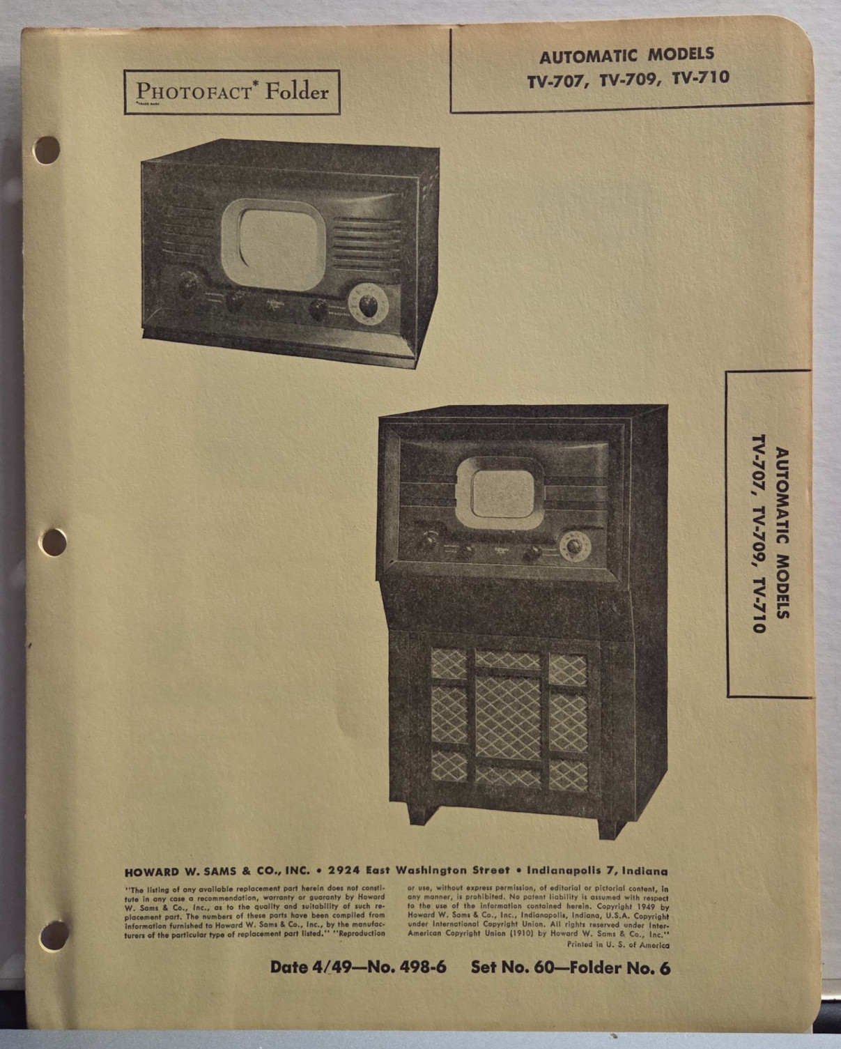SAMS TELEVISION SERVICE MANUAL 60-6 AUTOMATIC MODELS TV-707 TV-709 TV-710